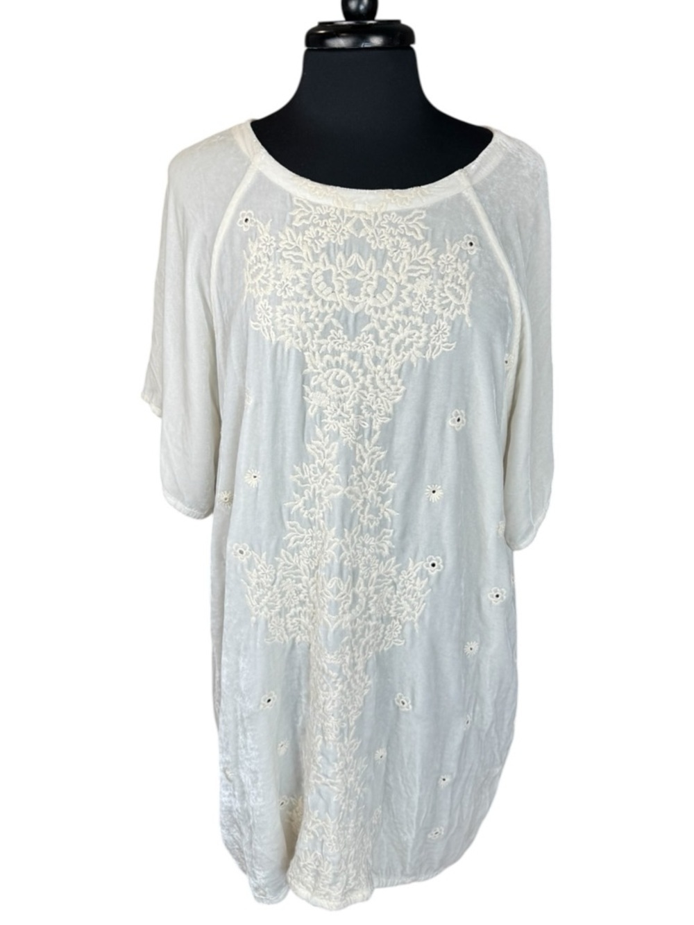 Johnny Was April Velvet Blouse Ivory Embroidered Tunic Oversized Size S
